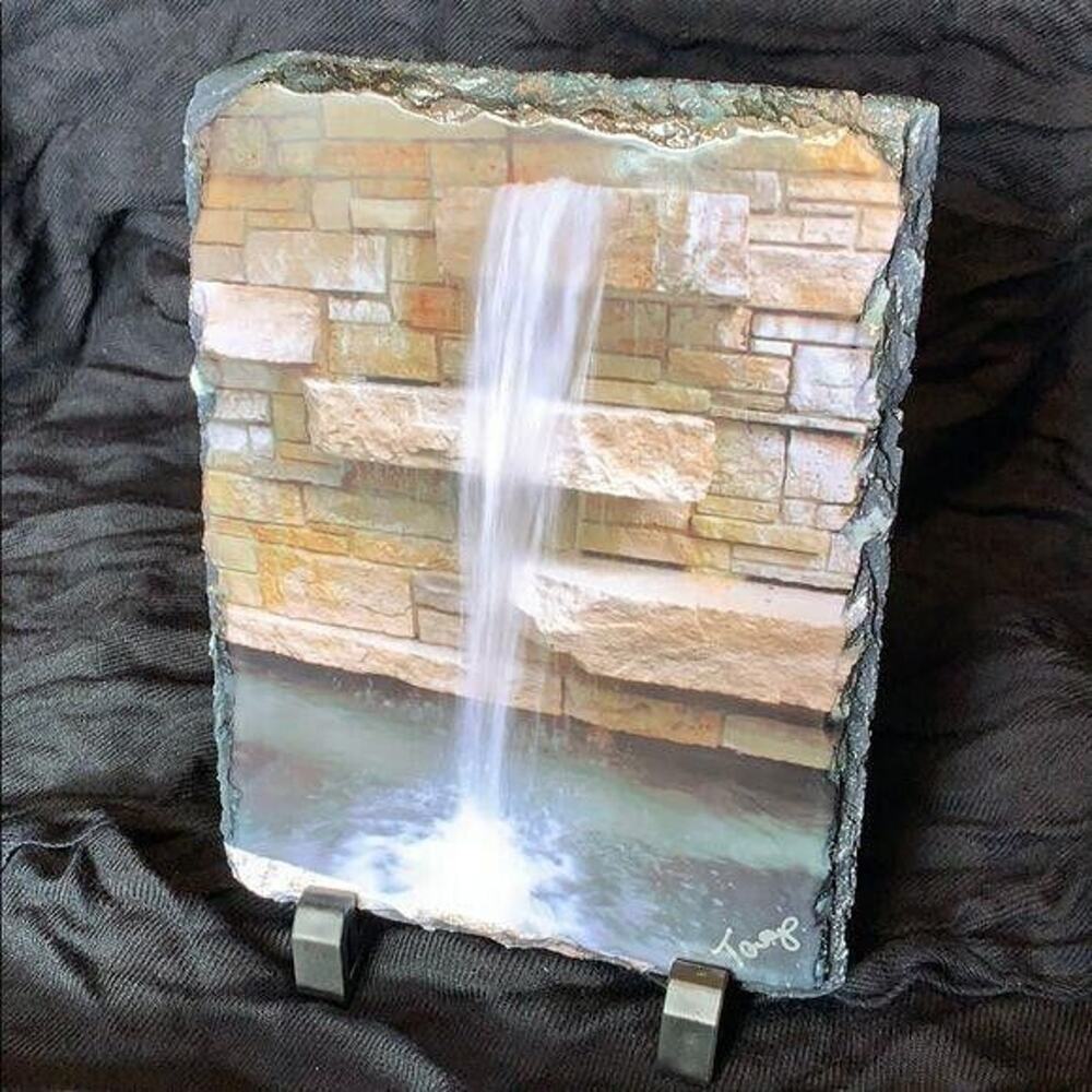 Signed Waterfall Photo on Slate 5x7 w Stand Original Fine Art Photography Decor